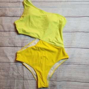 Womens yellow one piece bathing suit. Size Medium